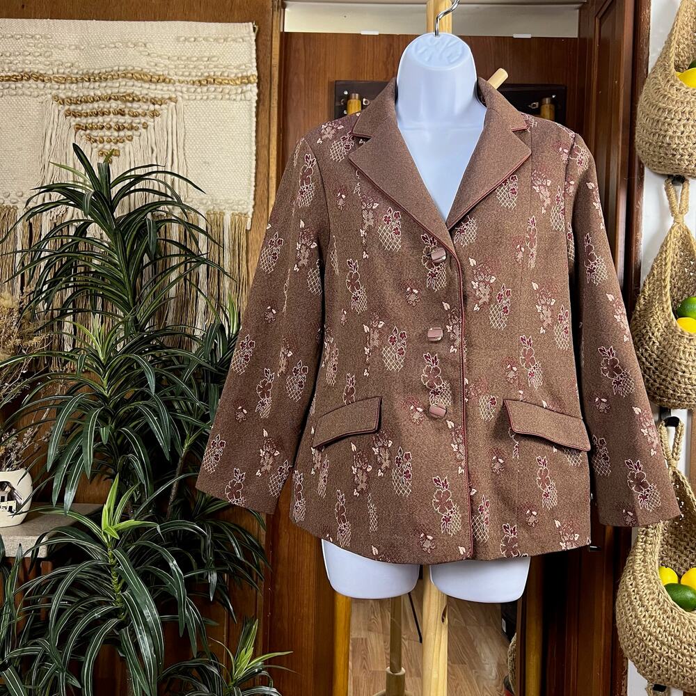 Vintage 90s Floral Tapestry Blazer Brown Structured Lined Jacket M 11 Hong Kong